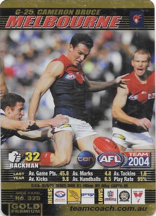 Cameron Bruce, Gold card, 2004 Teamcoach AFL