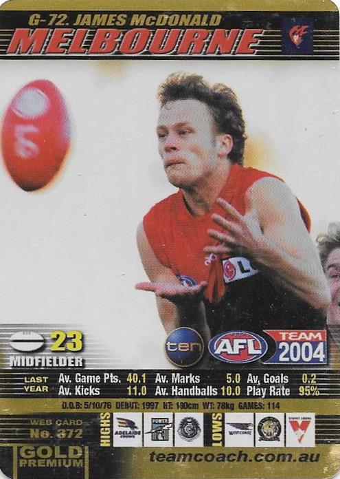 James McDonald, Gold card, 2004 Teamcoach AFL