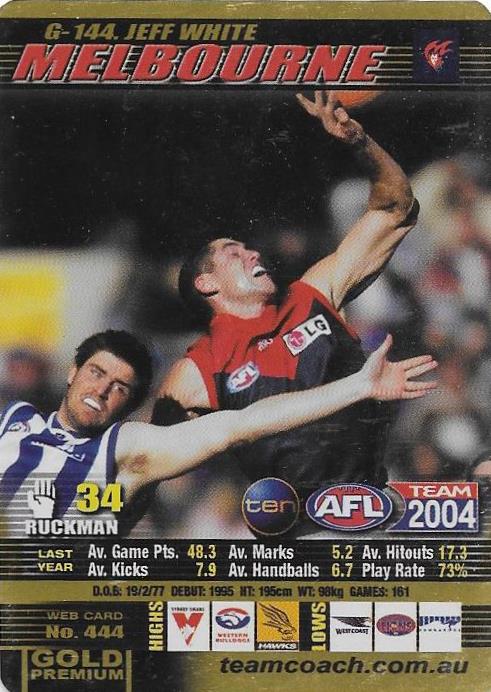 Jeff White, Gold card, 2004 Teamcoach AFL