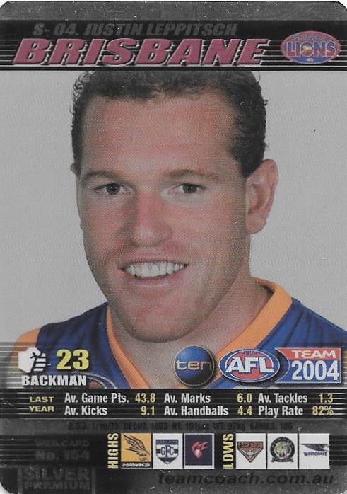 Justin Leppitsch, Silver card, 2004 Teamcoach AFL