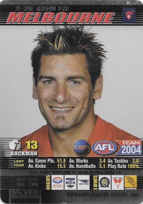Adam Yze, Silver card, 2004 Teamcoach AFL