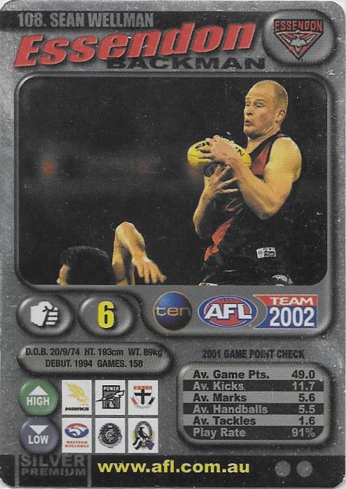 Sean Wellman, Silver card, 2002 Teamcoach AFL