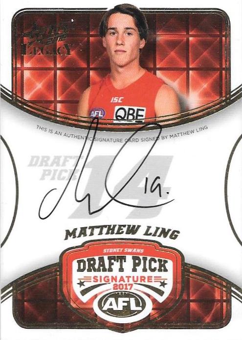 Matthew Ling, Draft Pick Signatures, 2018 Select AFL Legacy