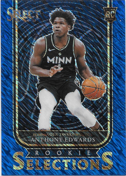 Anthony Edwards, Rookie Selections, Blue Shimmer Prizm, 2020-21 Panini Select Basketball NBA