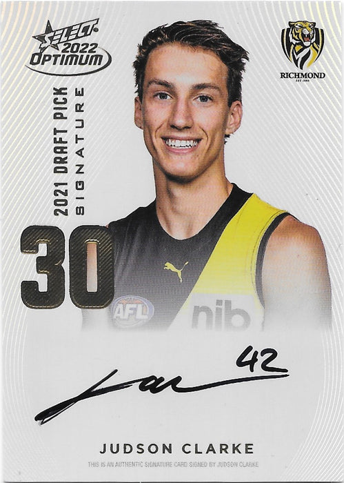 Judson Clarke, Gold Draft Pick Signature, 2022 Select AFL Optimum