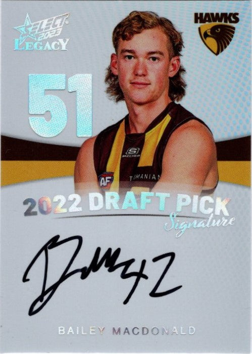 Bailey MacDonald, Platinum Draft Pick Signature, 2023 Select AFL Legac ...