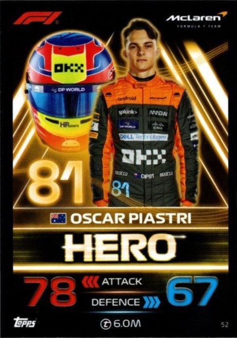 Oscar Piastri, #52, 2023 Topps Turbo Attax Formula 1 Racing