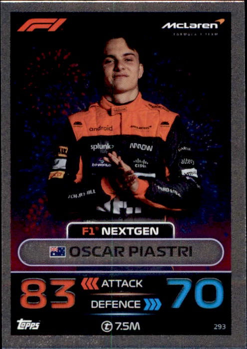 Oscar Piastri, #293, Silver Parallel, 2023 Topps Turbo Attax Formula 1 Racing