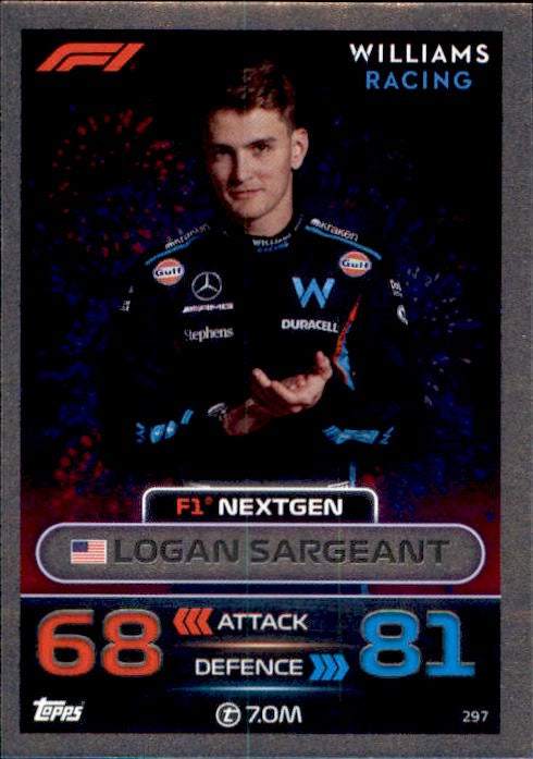 Logan Sargeant, #297, Silver Parallel, 2023 Topps Turbo Attax Formula 1 Racing