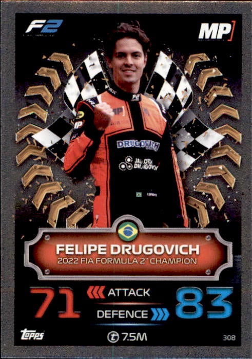 Felipe Drugovich, #308, Silver Parallel, 2023 Topps Turbo Attax Formula 1 Racing