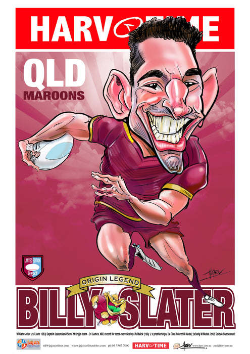 Billy Slater, State of Origin QLD Maroons, Harv Time Poster