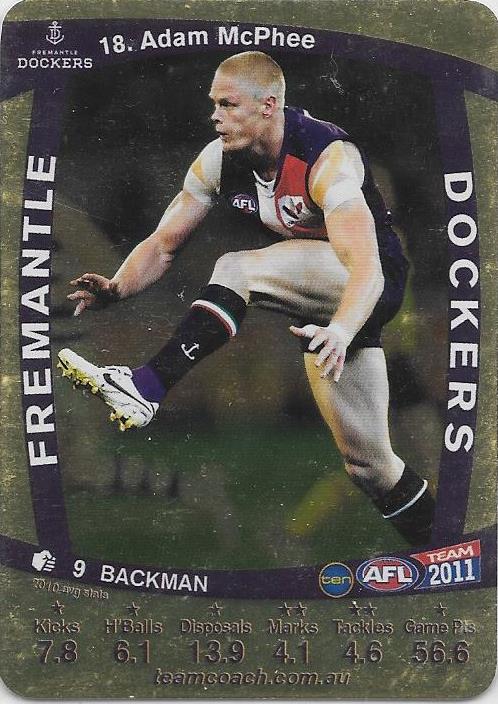 Adam McPhee, Gold, 2011 Teamcoach AFL