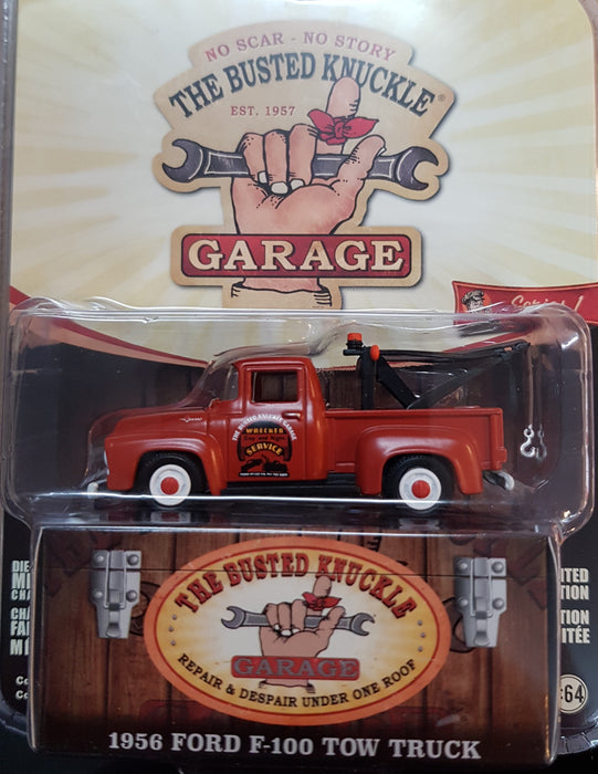 1956 Ford F-100 Tow Truck BKG Parts & Service, Busted Knuckle Garage, 1:64 Diecast Vehicle