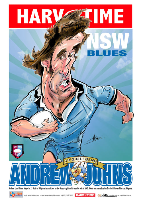 Andrew Johns, State of Origin NSW Blues, Harv Time Poster