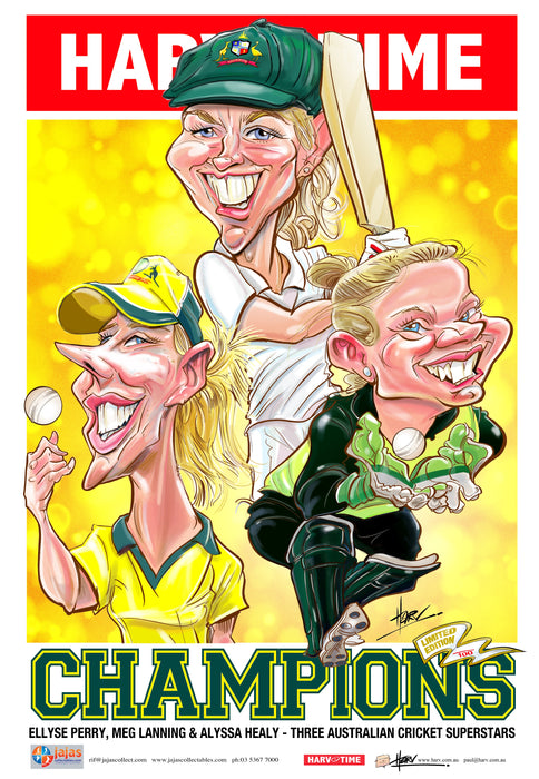 Lanning, Healy & Perry, Champions, Womens Cricket Harv Time Poster