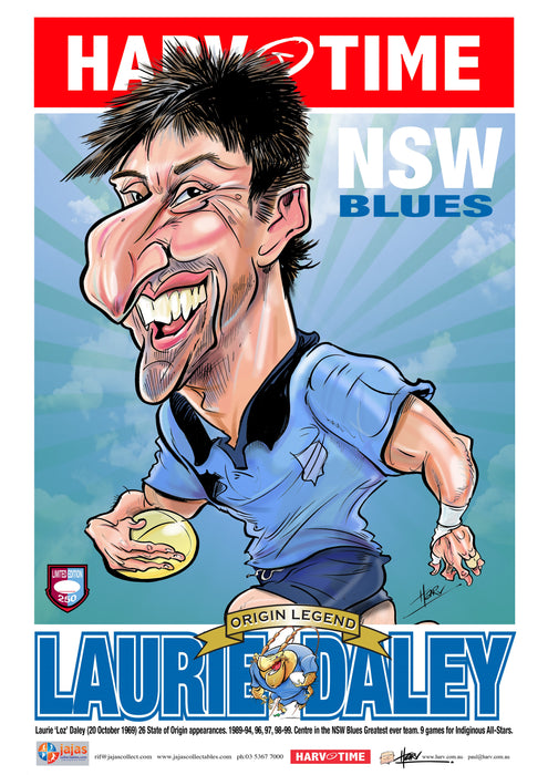 Laurie Daley, State of Origin NSW Blues, Harv Time Poster