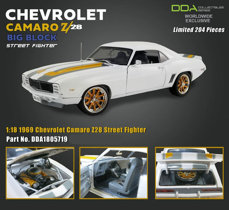 1969 Chevy Camaro, White, Street Fighter, 1:18 Scale Diecast Vehicle