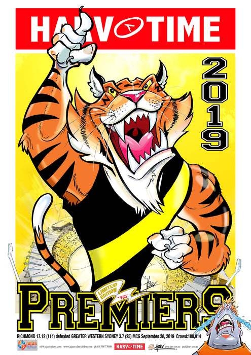 Richmond Tigers 2019 AFL Premiers Harv Time Poster /750