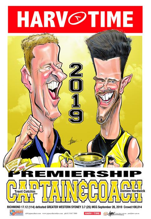 Cotchin & Hardwick, 2019 Premiership Captain & Coach, Harv Time Poster