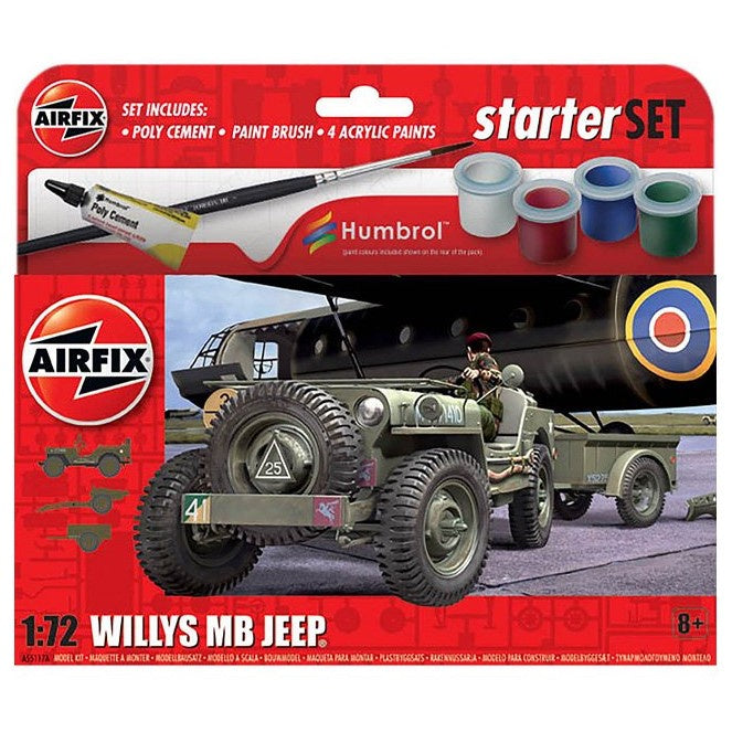AIRFIX WILLYS JEEP MB, 1:72 SCALE Model Kit Starter Set