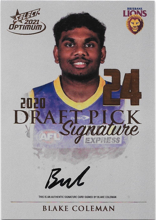 Blake Coleman, Copper Draft Pick Signatures, 2021 Select AFL Optimum