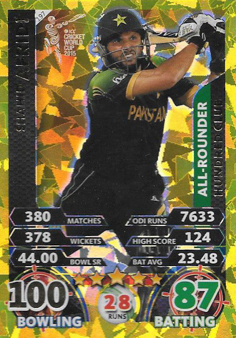 Shahid Afridi, Gold, 2015 ICC Cricket World Cup, Topps Cricket Attax