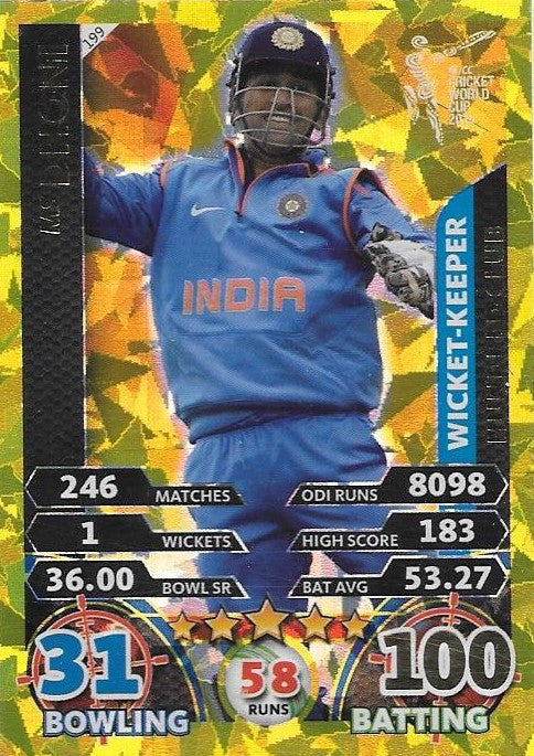 MS Dhoni, Gold, 2015 ICC Cricket World Cup, Topps Cricket Attax
