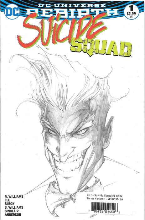 DC Universe REBIRTH Suicide Squad #1 B&W Turner Exclusive Variant B Comic