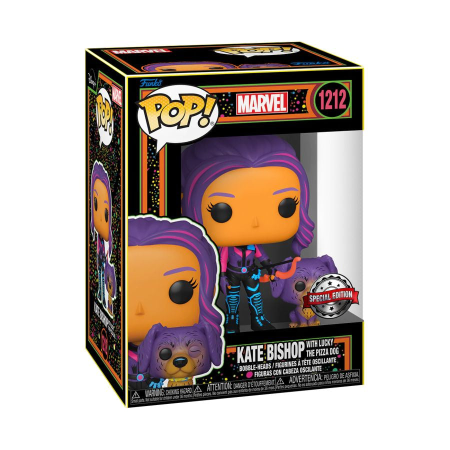 Marvel Comics - Kate Bishop & Lucky the Pizza Dog Black Light US Exclusive Pop! Vinyl [RS]
