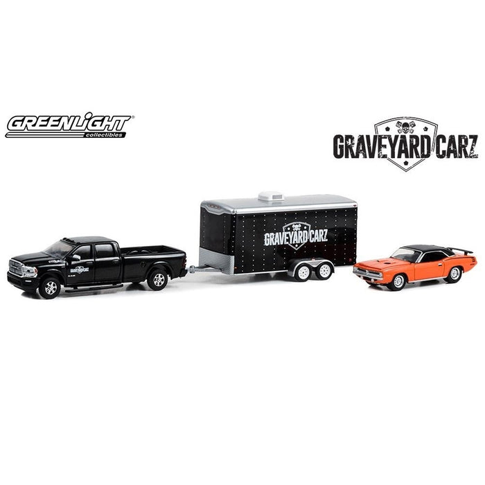 2022 RAM 2500, 1970 Plymouth CUDA 340, Enclosed Car Hauler, Hitch & Tow, 1:64 Diecast Vehicle