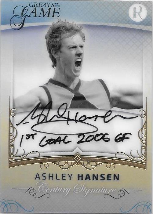 Ashley Hansen, Gold Century Signature, 2017 Regal Football Greats of the Game