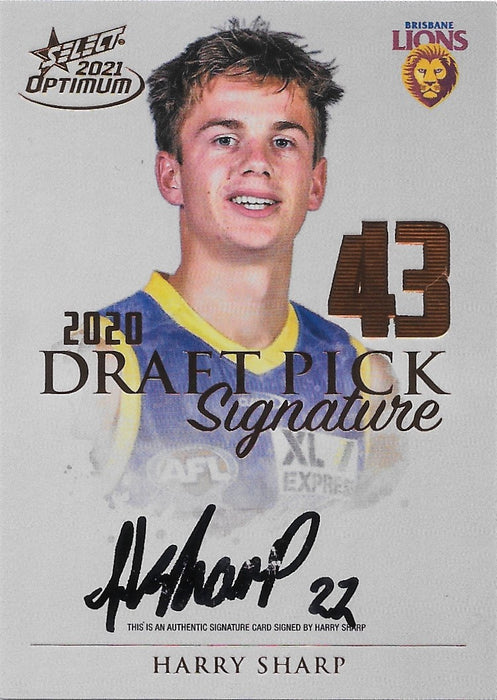 Harry Sharp, Copper Draft Pick Signatures, 2021 Select AFL Optimum
