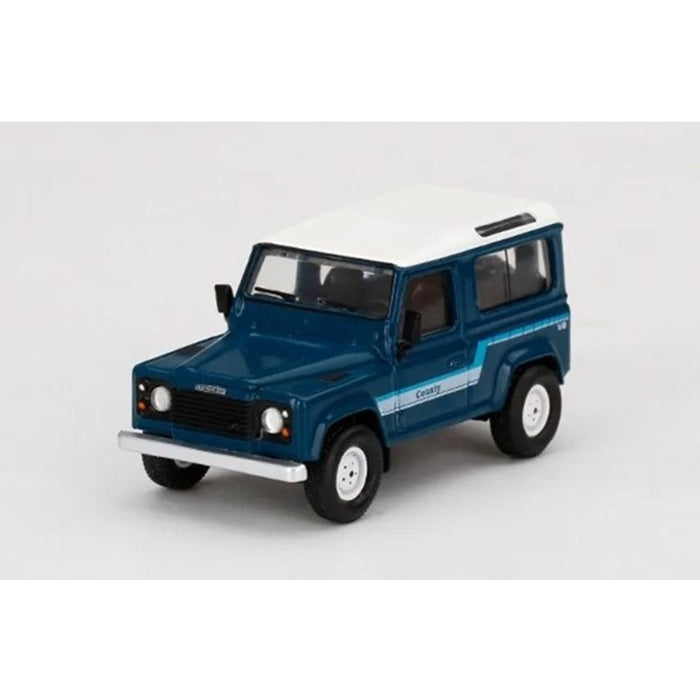 Mini GT, Land Rover Defender 90 County Wagon Stratos Blue - 1:64 Scale Diecast Model Car