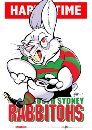South Sydney Rabbitohs, NRL Mascot Print Harv Time Poster