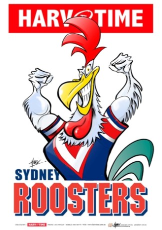 Sydney Roosters, NRL Mascot Print Harv Time Poster