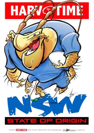 State of Origin NSW Blues, NRL Mascot Print Harv Time Poster