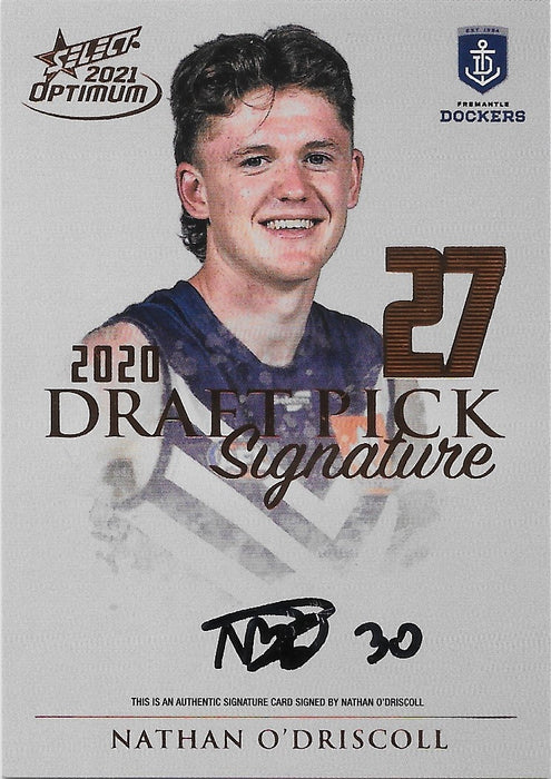 Nathan O'Driscoll, Copper Draft Pick Signatures, 2021 Select AFL Optimum