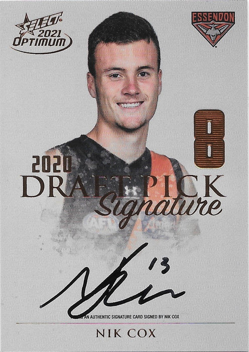 Nik Cox, Copper Draft Pick Signatures, 2021 Select AFL Optimum