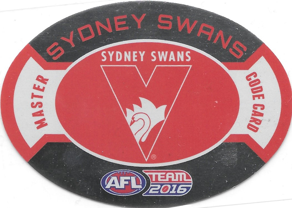 Sydney Swans, Master Code Card, 2016 Teamcoach AFL