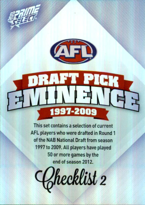 Checklist 2, Draft Pick Eminence, 2013 Select AFL Prime