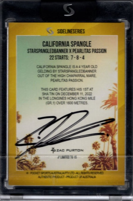 California Spangle Hong Kong Mile Winner 2022, Zac Purton, FOIL Version, Signature Black Edition, Sideline Series
