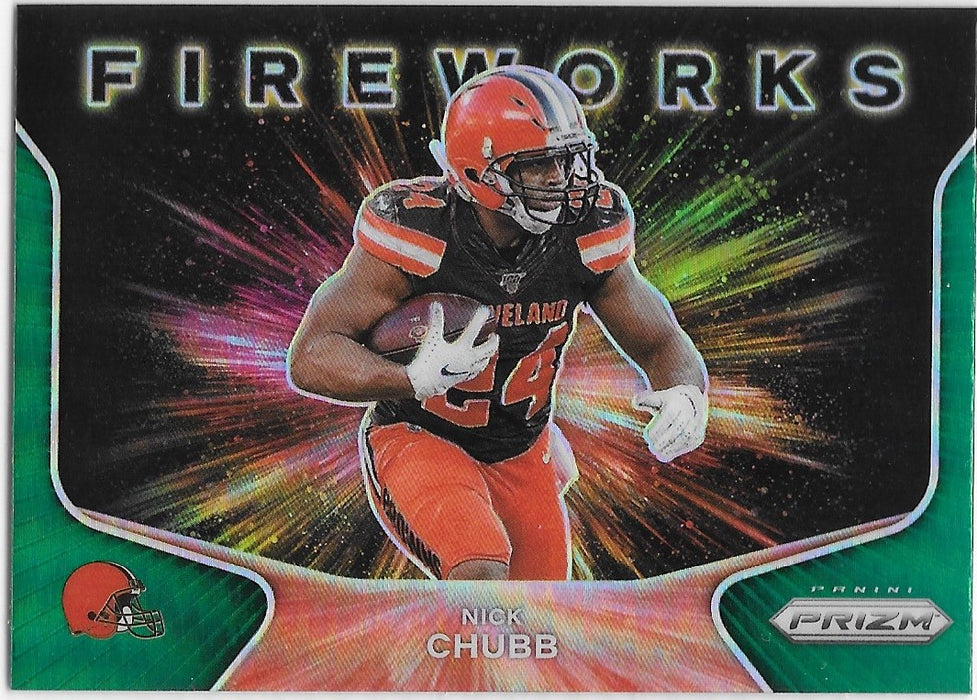 Nick Chubb, Green Fireworks, 2020 Panini Prizm Football NFL
