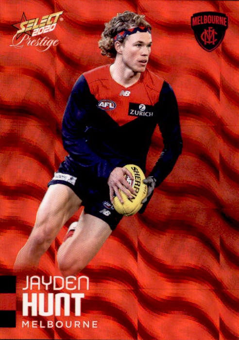 Jayden Hunt, Red Parallel, 2020 Select AFL PRESTIGE Footy Stars