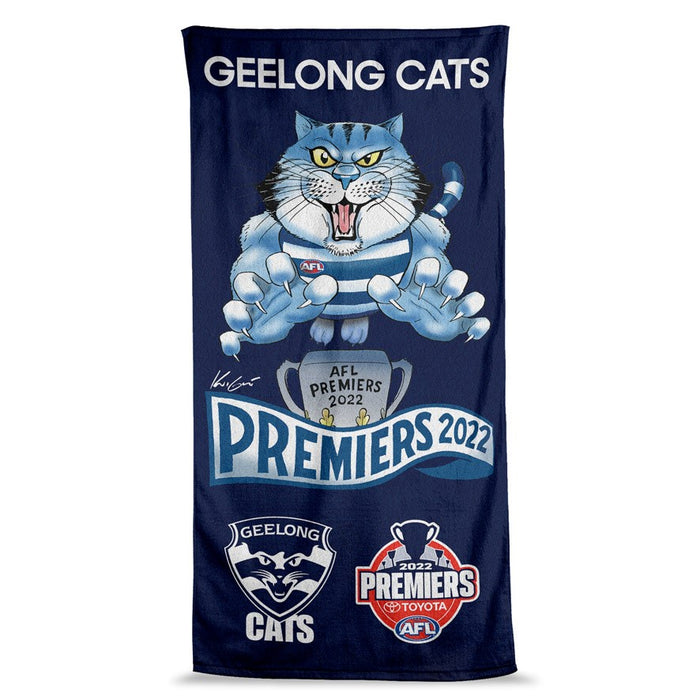 Geelong Cats 2022 AFL Premiership Caricature Beach Towel