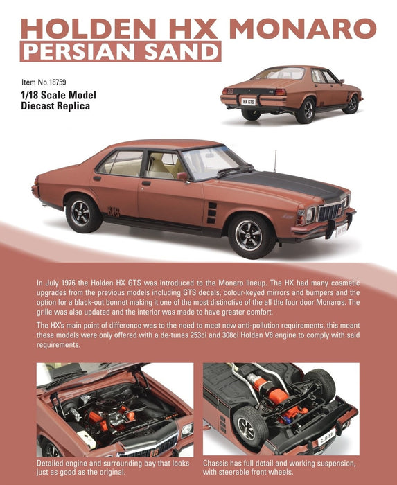 Classic Carlectables Holden HX Monaro, Persian Sand, 1:18 Diecast Model Car