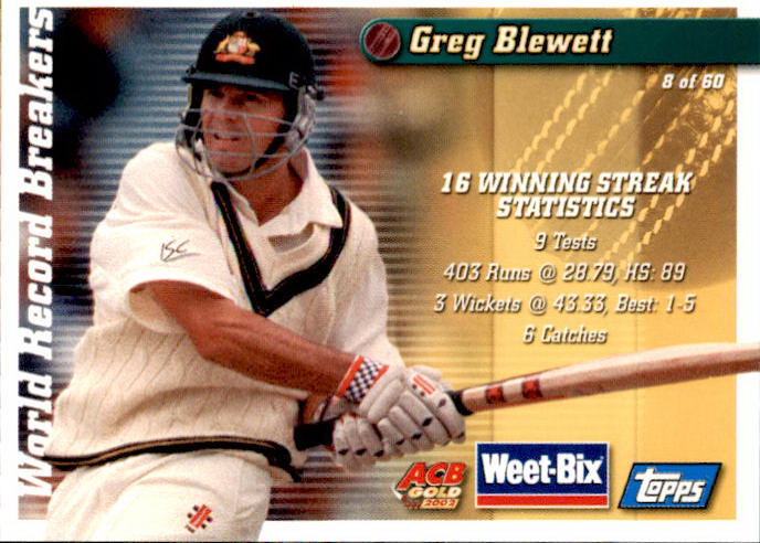 Bill Brown & Greg Blewett, Weetbix, 2002 Topps ACB Gold Cricket
