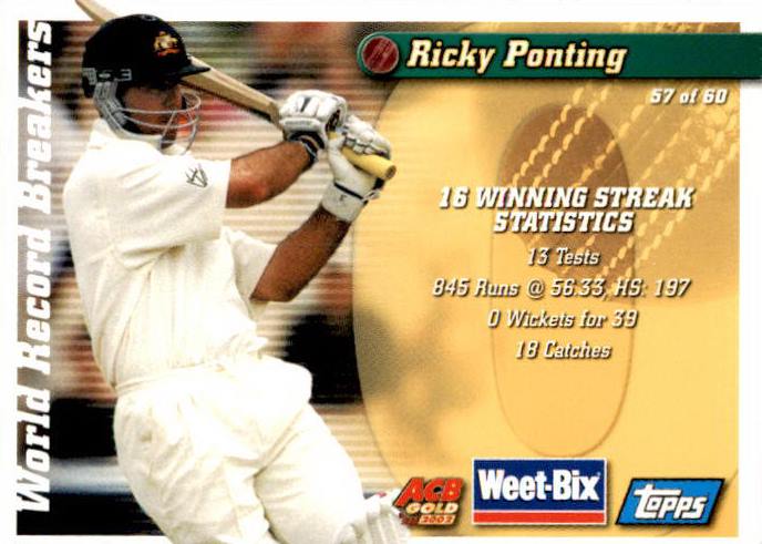 Neil Harvey & Ricky Ponting, Weetbix, 2002 Topps ACB Gold Cricket
