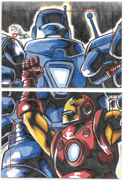Iron Man 2-card Puzzle SketchaFEX Sketch Cards, 2012 Rittenhouse Marvel Greatest Battles