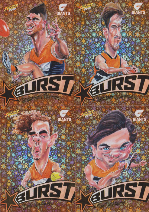 GWS Giants, Starburst Orange Caricatures Team Set, 2018 Select AFL Footy Stars