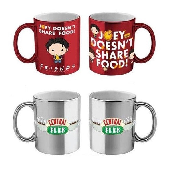 Friends Central Perk and Joey Design Metallic Coffee Mugs Cups Set of 2